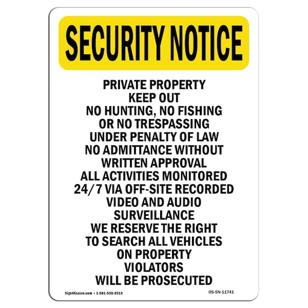 OSHA Security Sign, 5" Height, Private Property Keep Out No Hunting, Portrait, 10PK